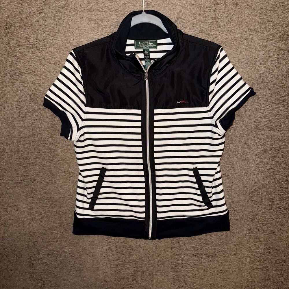 Ralph Lauren ‘Lauren Active’  black/white striped zip up jacket
